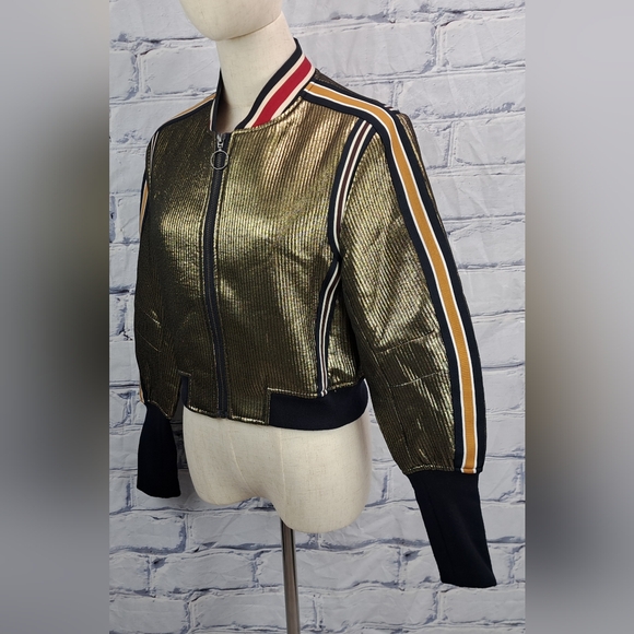 BCBG MAXAZRIA Andreas Metallic Bomber Jacket Cropped XXS - Picture 5 of 16